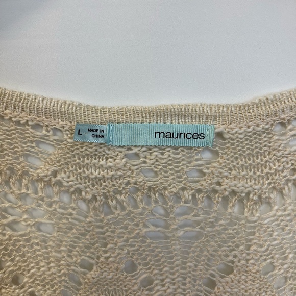 Maurices Sweater Cardigan L Open Front Open Knit Striped Tasseled Hem Waterfall - Picture 9 of 15